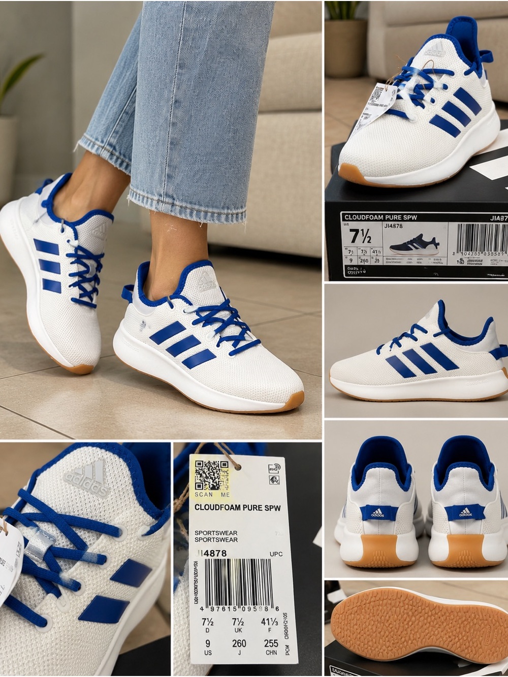 adidas Cloudfoam Sneakers in White and Royal Blue